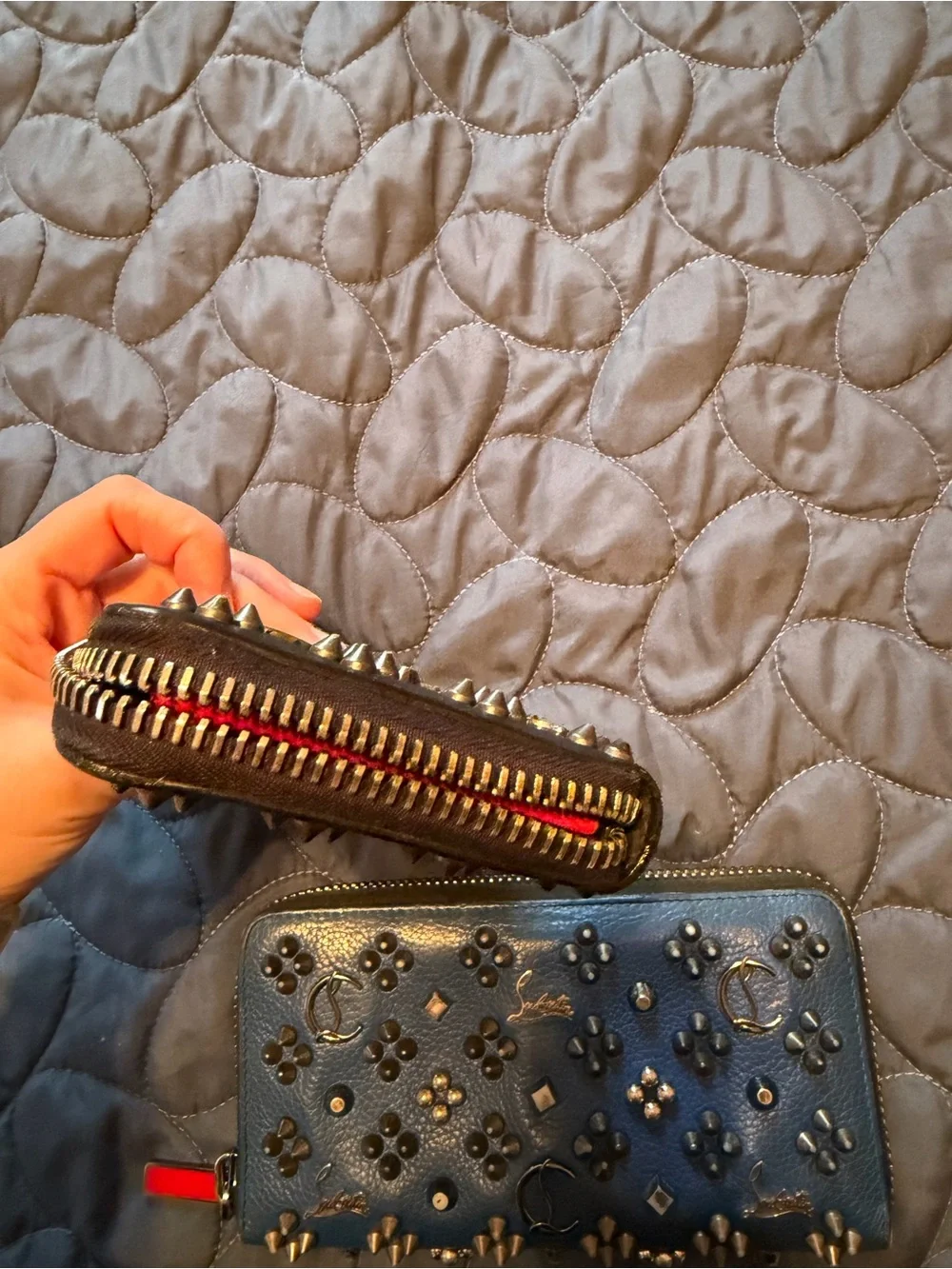 Christian Louboutin Embellished Zip-Around Wallets in Black and Blue - Picture 6 of 16